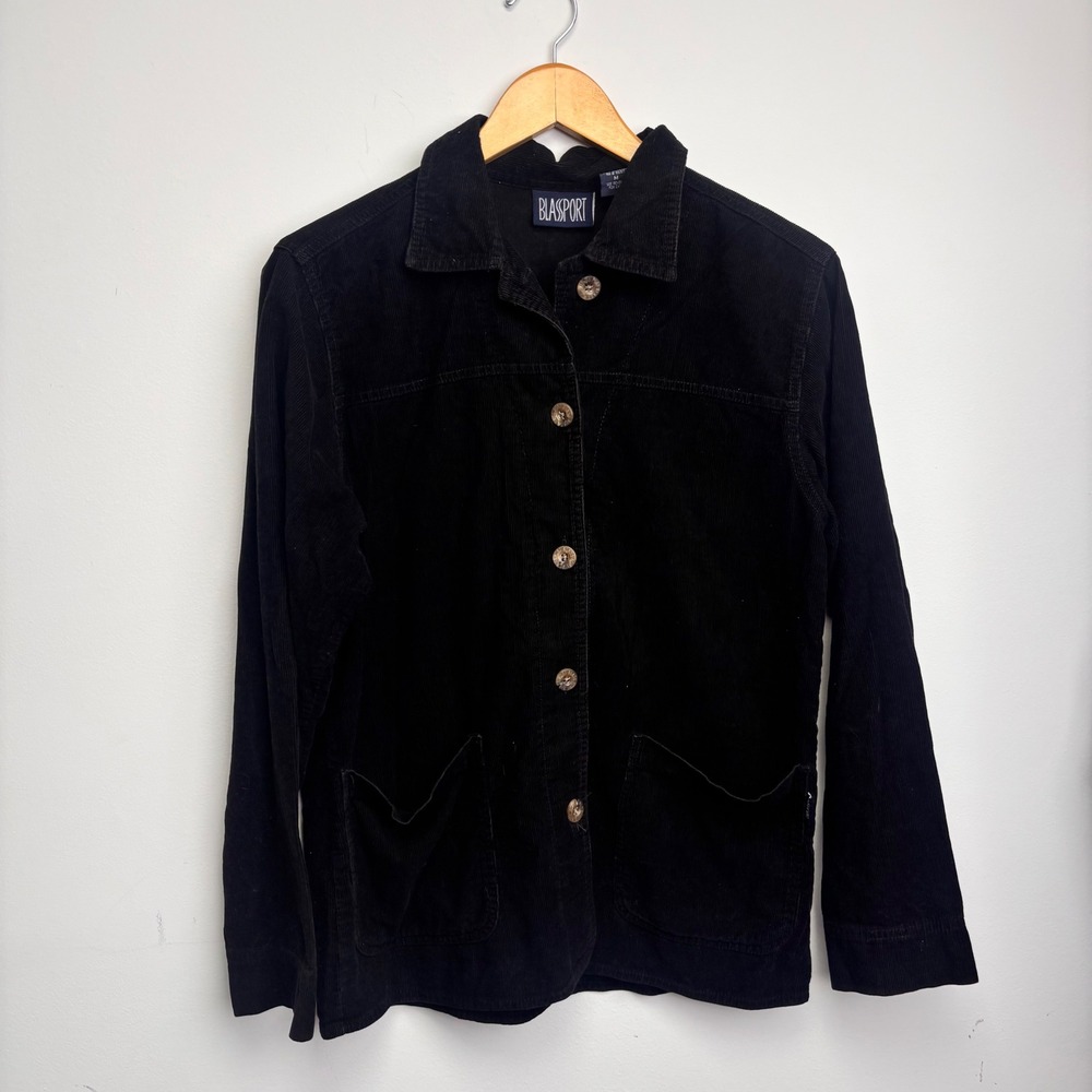 Vintage 90s Blassport Black Corduroy Chore Jacket Womens Medium Barn Utility Y2K